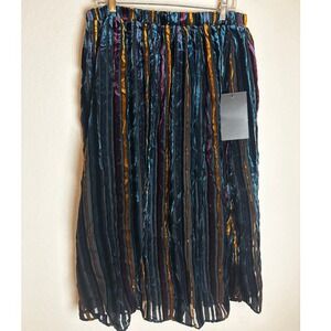 Tuckernuck Black Multi Stripe Velvet Midi Skirt XL Elastic Waist Midi Skirt